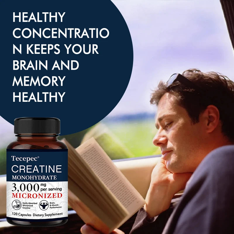 Creatine Monohydrate 3000 Mg Capsules, Supports Pre-Workout and Healthy Muscles, Focus & Memory, Easy To Absorb FREE SHIPPING