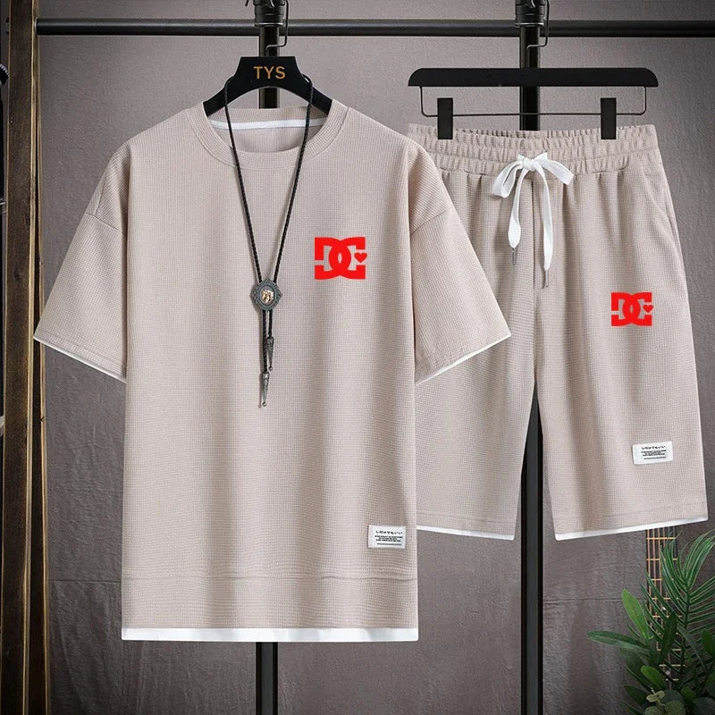 Men's two-piece summer suit, casual T-shirt and shorts, sportswear, fashion sweatshirt, couple short-sleeved suit