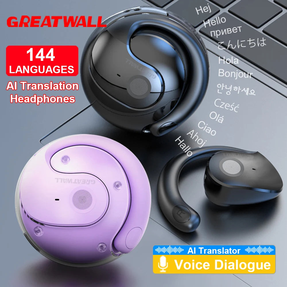 GreatWall AI Real-Time Translation Wireless Bluetooth Earphones Supporting Over 100 Voice Languages Translation Headphones FREE Shiping
