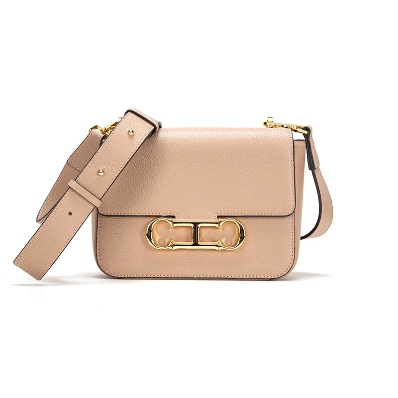 CHCH Women's Saddle Bag 2024 Autumn/Winter New Black Cow Leather Flip Small Square Bag Simple Commuter Diagonal Cross Bag