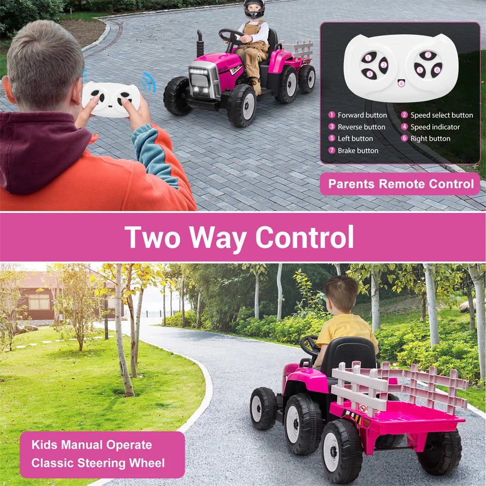 12V Kids Electric Battery-Powered Ride On Tractor Toy w/ Trailer Remote Control Suit 3-8 Age Kids  Xmas Gifts Free Shipping