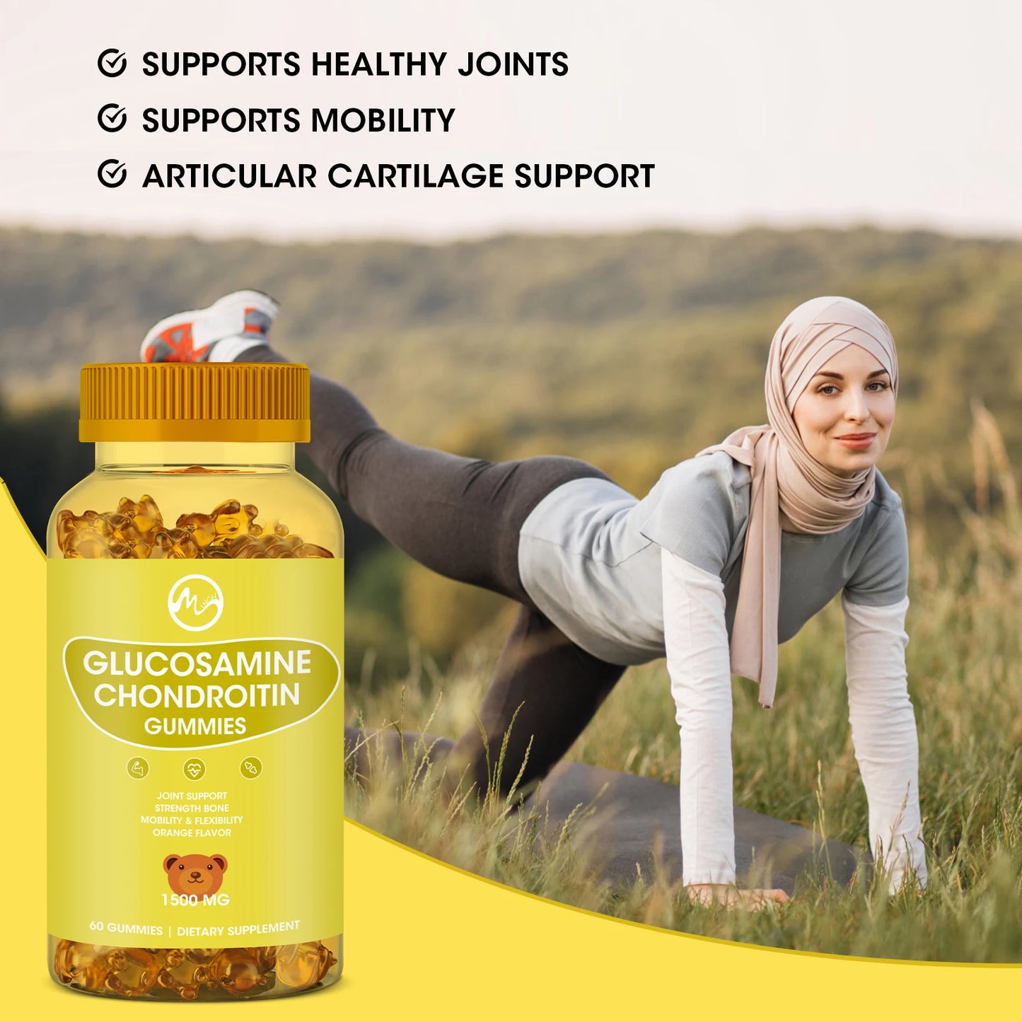 Glucosamine Chondroitin Gummies For Joint Support & Health Complex With Additional Msm Collagen Peptides For Hair, Skin & Nails FREE SHIPPING