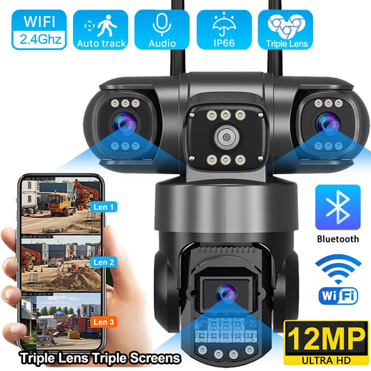 V380 Pro WiFi IP Camera Outdoor 12MP 6K Triple Lenses Triple Screens Security Video Monitor Night Vision Waterproof CCTV Cameras FREE Shipping