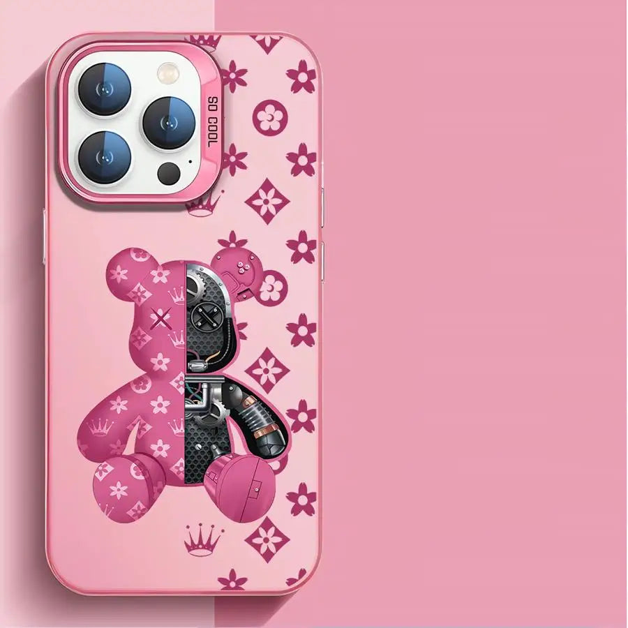 Fashion Cute R-Robert Bear Phone Case for iPhone 15 16 Pro Max X XR 12 11 14 13 XS 14 Pro Max 16 Plus Soft funda