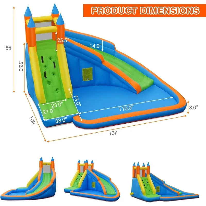 Inflatable Water Slide, Giant Bouncy Waterslide Park for Kids Backyard Outdoor Fun with Climbing Wall, Splash Pool