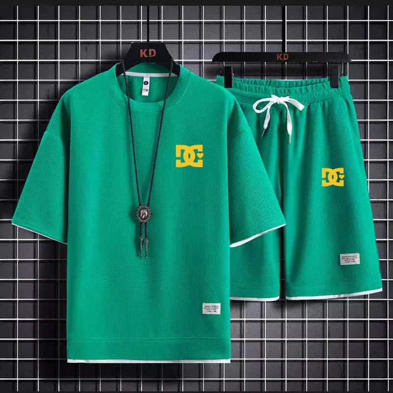 Men's two-piece summer suit, casual T-shirt and shorts, sportswear, fashion sweatshirt, couple short-sleeved suit