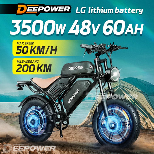 DEEPOWER S8 Electric Bicycle 1500W/2000W Dual Motor Electric Bike 60Ah Large Capacity Battery Ebike 20*4.0'' Fat Tire Men's Bike FREE Shipping