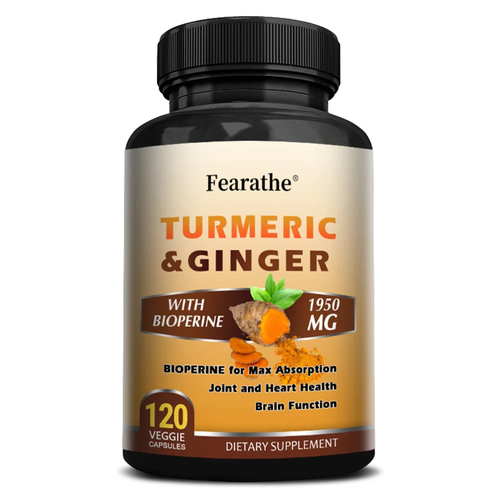 Turmeric Ginger Capsules with BioPerine 1950 Mg - Black Pepper for Better Absorption, Natural Joint, Heart and Brain Support FREE Shipping
