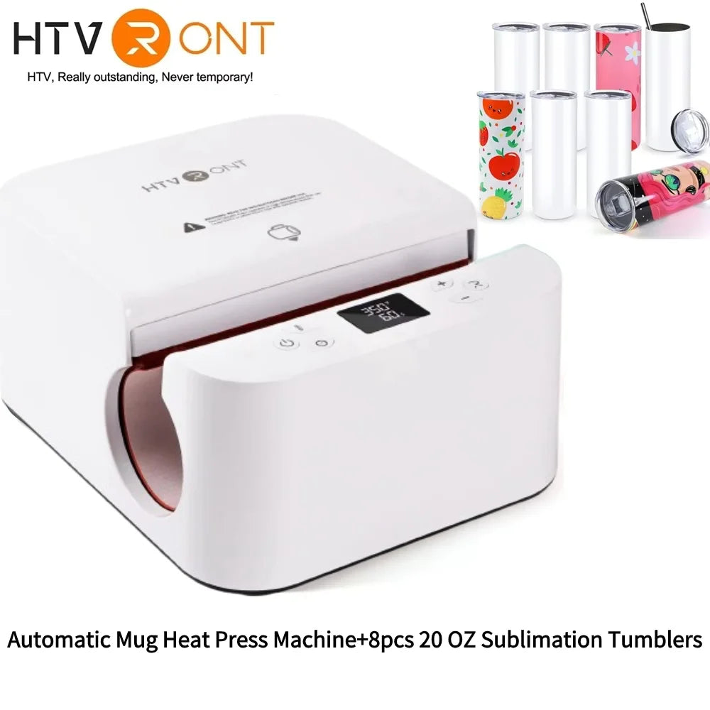 HTVRONT Automatic Mug Heat Press Machine DIY Sublimation Auto Pressure Tumbler Heat Press+11-20 OZ Sublimation Tumblers Cups