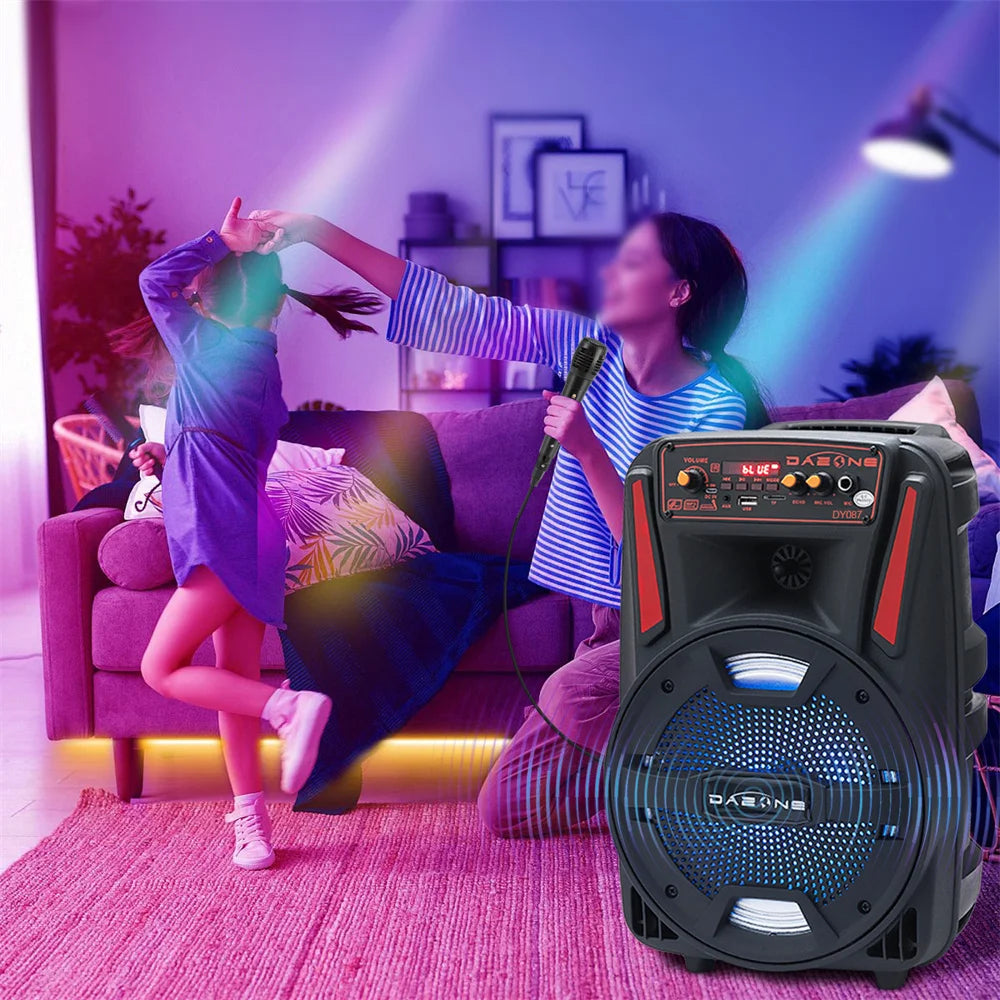 8"1000W Portable Bluetooth Speaker Heavy Bass Sound System Party DJ With Remote and microphone Led Light USB TF Subwoofer Free Shipping