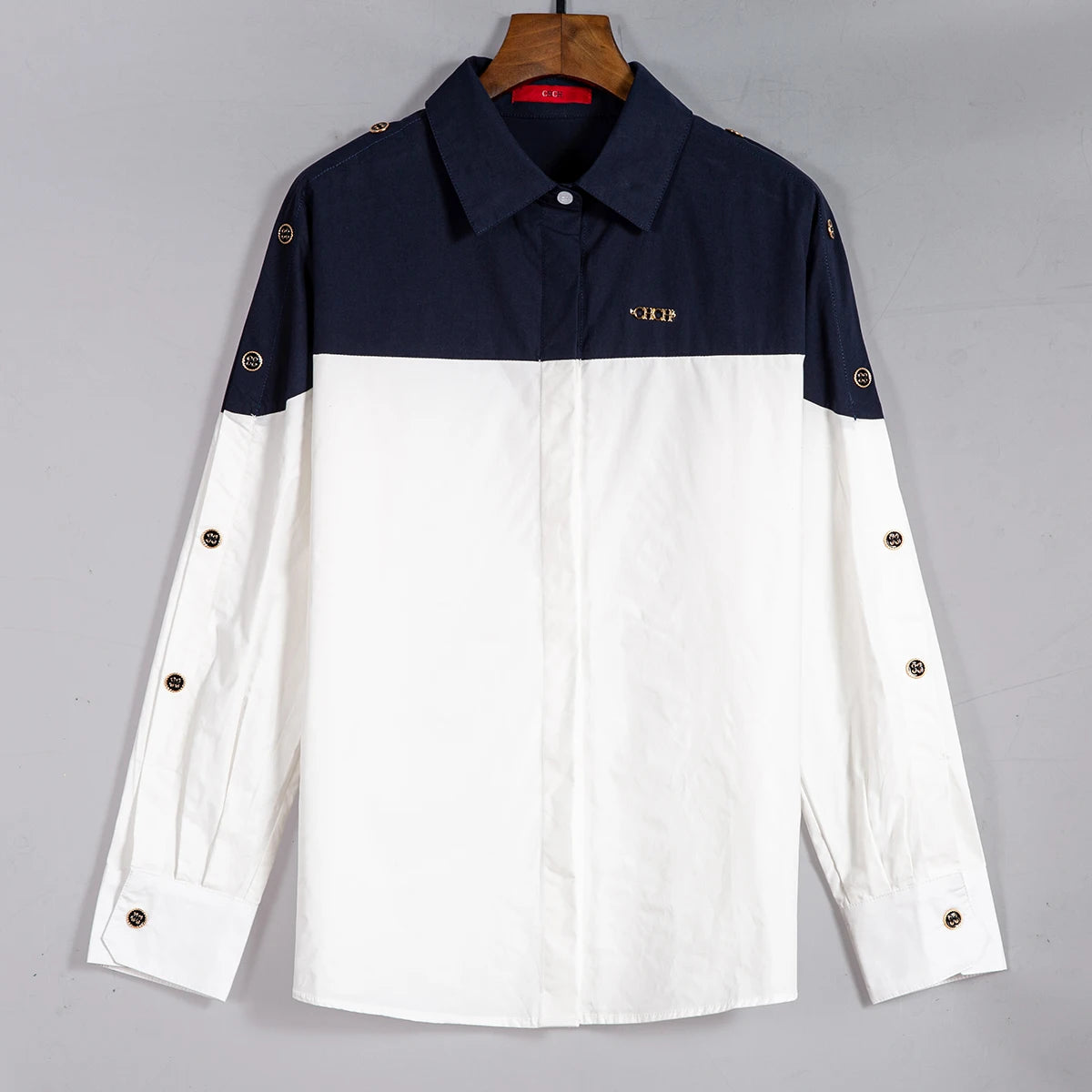 CHCH Women's Shirt 2025 New High Quality Splicing Color Contrasting Long Sleeve Business Shirt Commuter Women's Wear