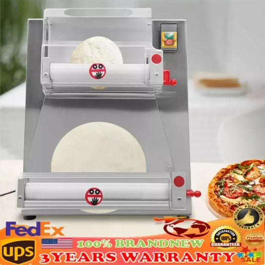 370W 110V Commercial Dough Roller Sheeter, Electric Pastry Press Making Machine, Pizza Press Pizza Thickness Adjustable