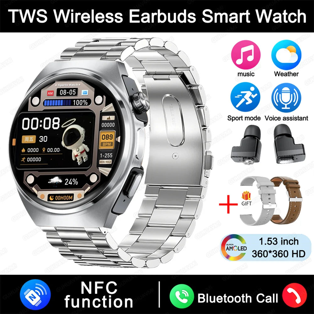 2025 For HUAWEI New Ultra Smart Watch Men 2 in 1 TWS Earphone Bluetooth HD Call NFC Music Heart rate Sports Fitness Smartwatch FREE Shipping
