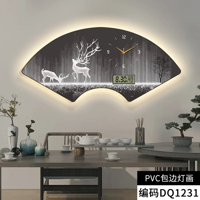 Modern fan-shaped electronic clock wall clock, living room, dining room, bedroom decoration painting, lighting wall clock FREE Shipping