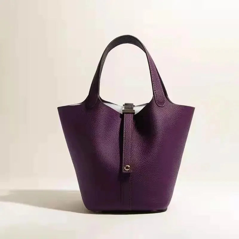 Pikotin Women's Handbag Large Capacity Togo Leather Bucket Bag Headlayer Cow Leather Water Bucket Shape