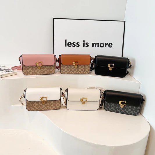 COACH Old Flower Classic Small Square Bag with Chic Color Matching Shoulder Messenger Bag for Fashion Enthusiasts FREE Shipping