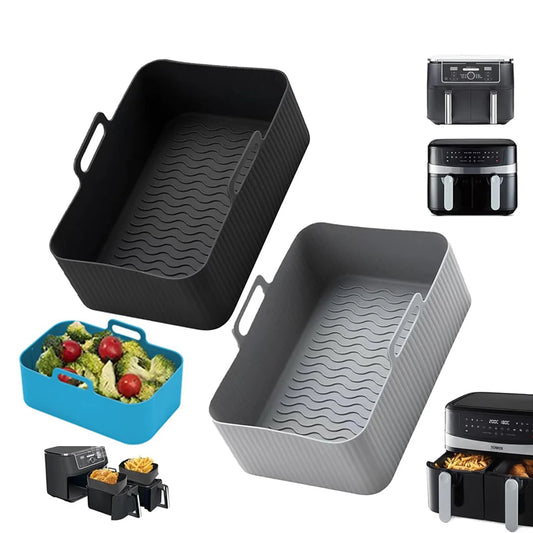1/2PCS Reusable Air Fryer Silicone Tray Dish Dual 2 Basket Baking Pan Oven Pot Plate Liner Dual Air Fryer Accessories For Ninja FREE Shipping