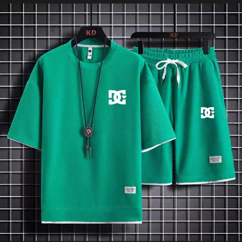 Men's two-piece summer suit, casual T-shirt and shorts, sportswear, fashion sweatshirt, couple short-sleeved suit