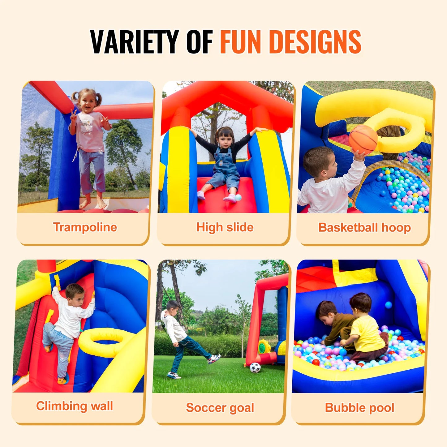 VEVOR Inflatable Bounce House Outdoor High Quality Playhouse Trampoline Jumping Bouncer for Kid Ages 3–8 Years 131x133x91 inch