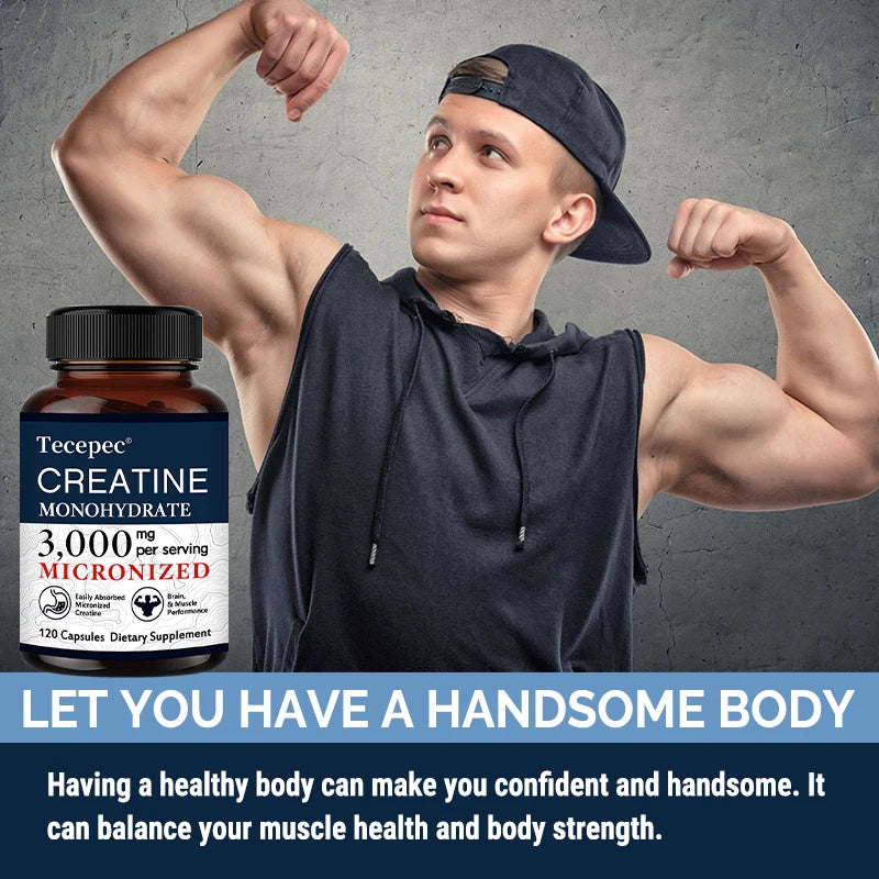Creatine Monohydrate 3000 Mg Capsules, Supports Pre-Workout and Healthy Muscles, Focus & Memory, Easy To Absorb FREE SHIPPING