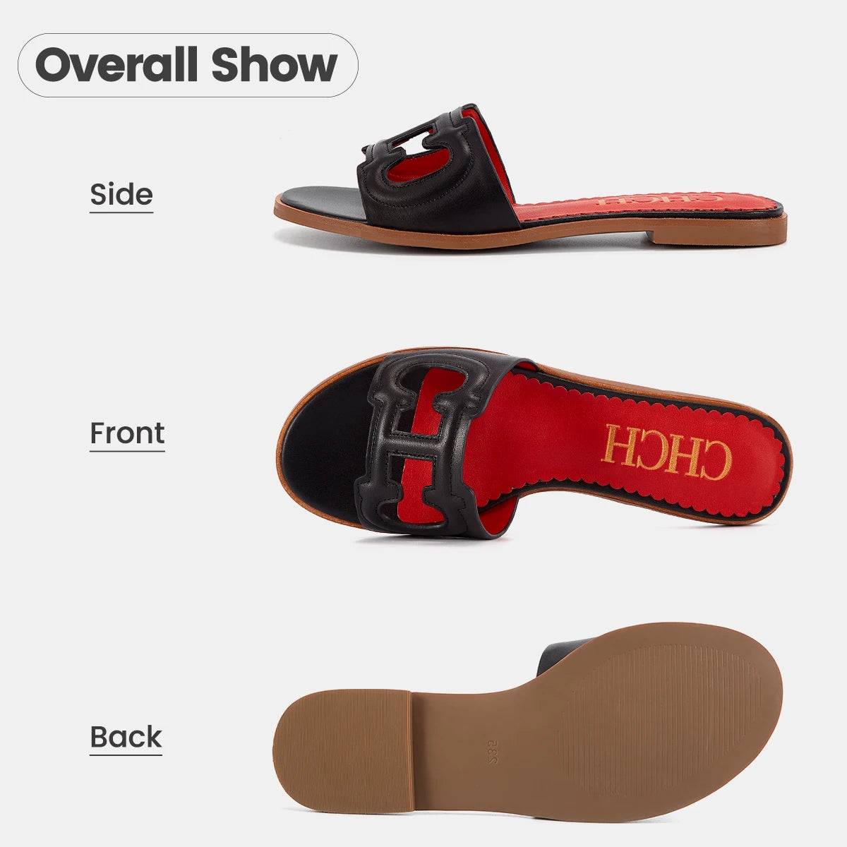 CH Women's Slippers 2024 Simple Black Flat Flat Women's Shoes Home Indoor Slippers