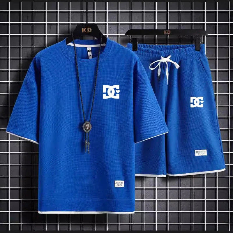 Men's two-piece summer suit, casual T-shirt and shorts, sportswear, fashion sweatshirt, couple short-sleeved suit