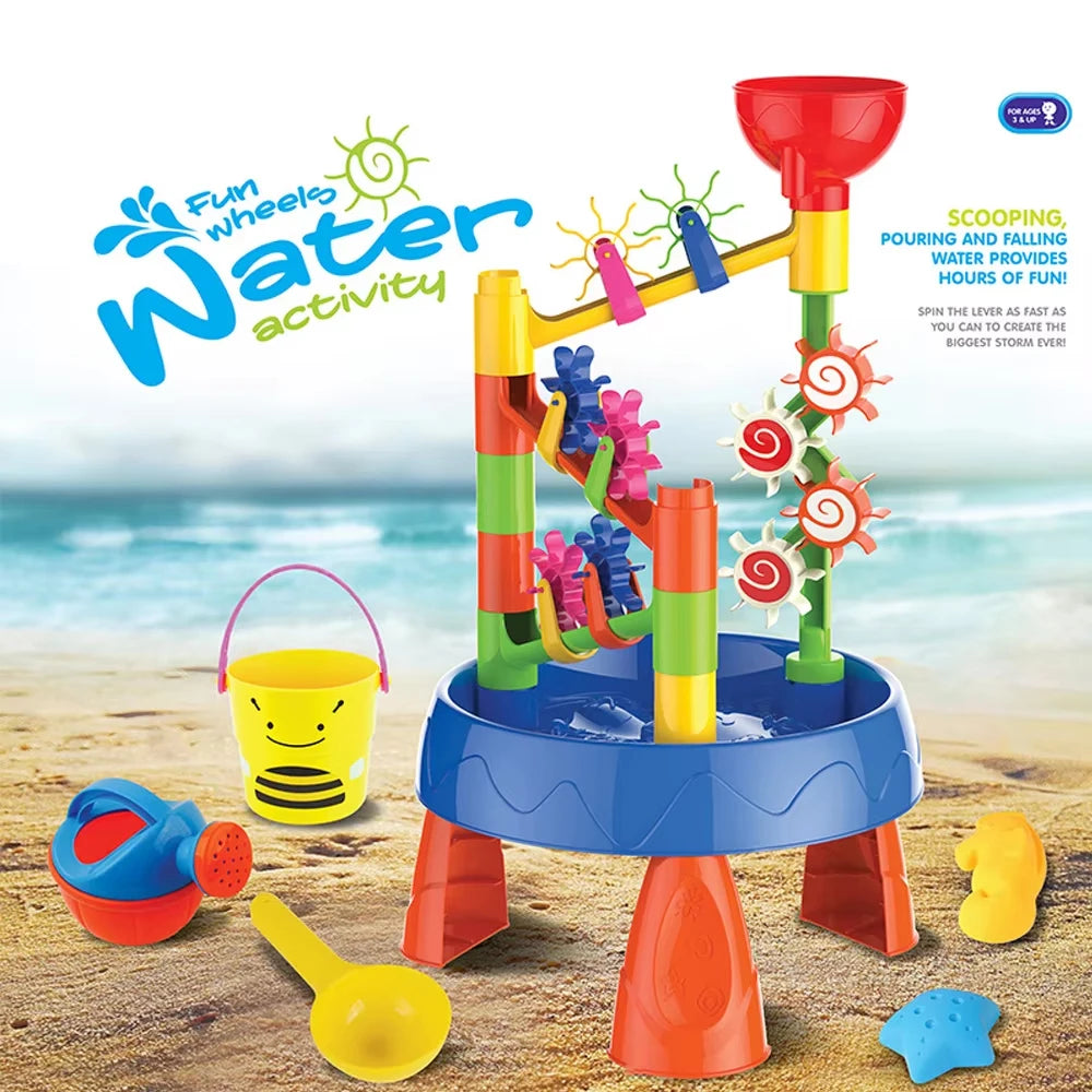 Waterwheel Funnel Beach Table Set Kids Sand Water Table Children's Beach Toys Summer Beach Children DIY Outdoor Garden Bunker Se