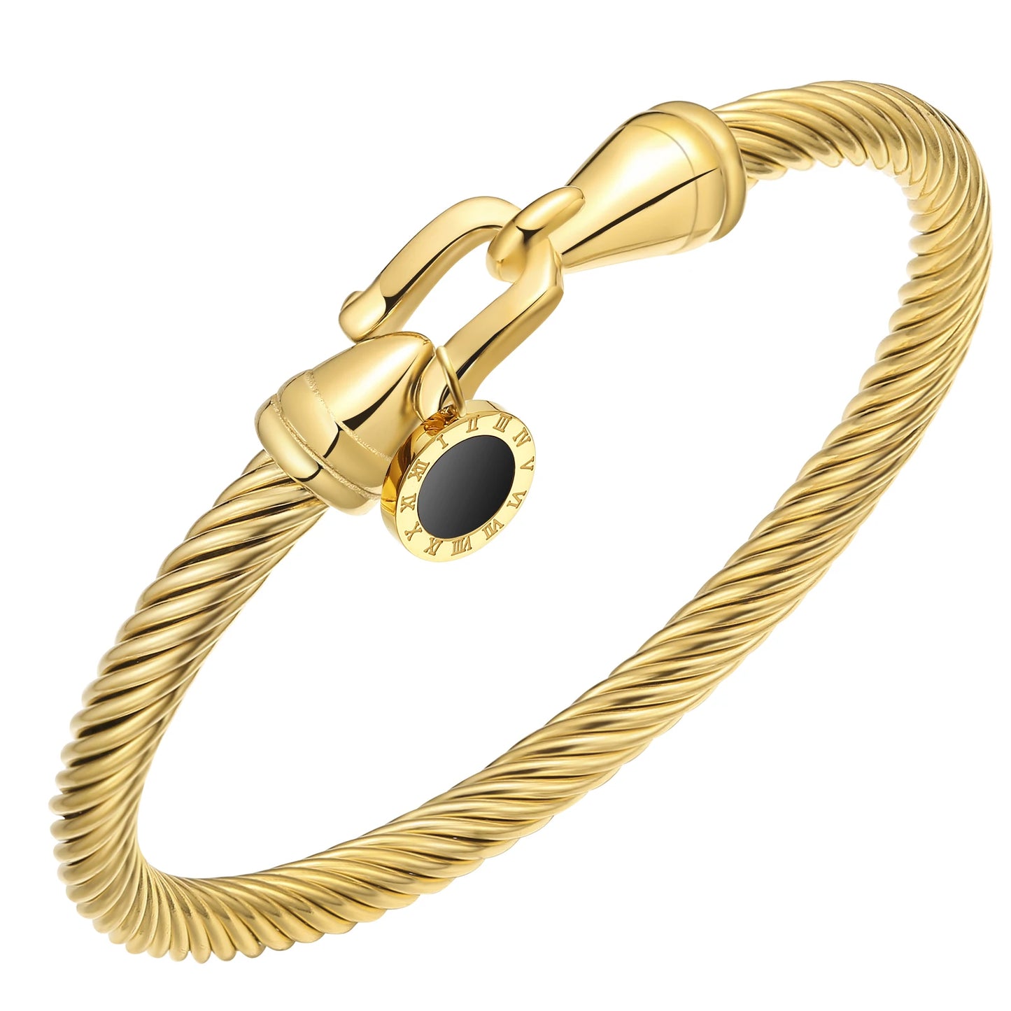 Stainless Steel Twisted Cable Wire Bracelets with Hook Clasp Stylish Roman Digital Bangle Bracelet for Women Girls