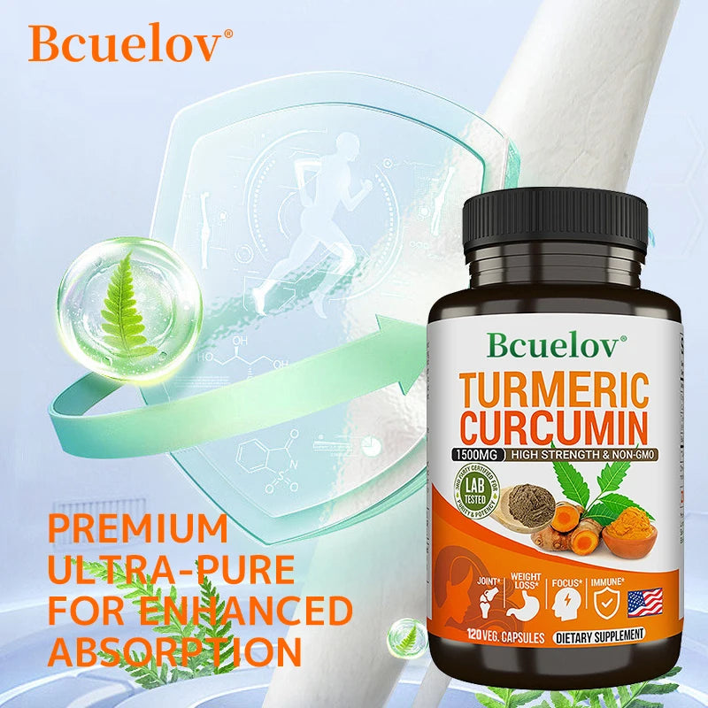Curcumin Supplement with Black Pepper Extract Fast Absorption for Bone Health Immune System Support Digestive System Maintenance FREE SHIPPING