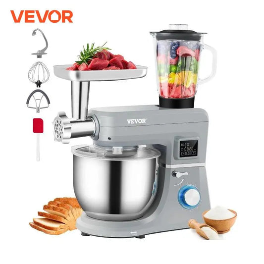 VEVOR 5 IN 1 Stand Mixer Tilt-Head Multifunctional Electric Mixer w/ 6 Speeds LCD Screen Timing 7.4 Qt Stainless Bowl Dough Hook FREE SHIPPING