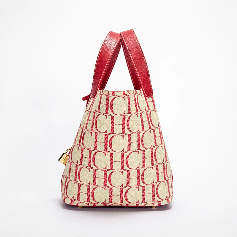 Classic Fashion Retro Design New 2024 Women's Vegetable Basket Bag with Metal Decorative Letter Design Women's Handbag