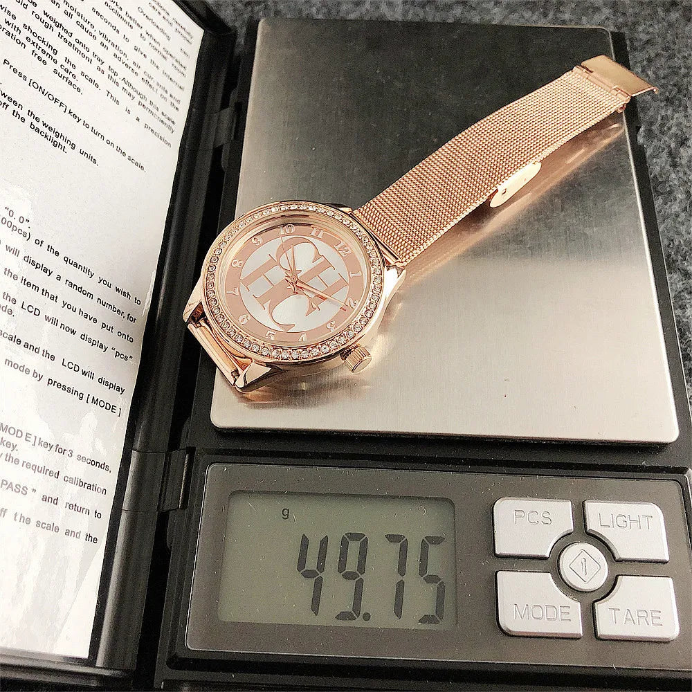 Carolina Herrera Elegant Logo Fashion Mesh Crystal Watch Design Sense Brand Stainless Steel Women's Watch Temperament High-end Diamond Watch FREE SHIPPING