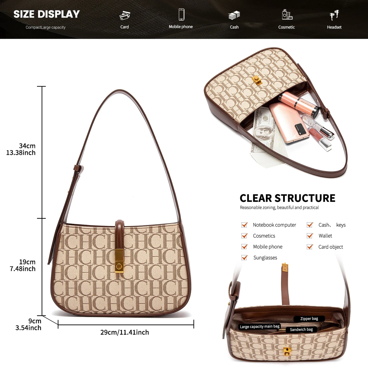 Fashionable Classic Retro New Luxury Letter Design Women's Party Multi functional Occasion Handbag