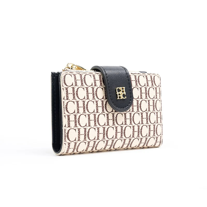 CH Pure Colour Letter Printed Style Women's Card Wallet Premium Simple Design Women's Wallet Fashion Women's Short Wallet