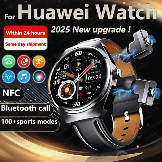 2025 For HUAWEI New Ultra Smart Watch Men 2 in 1 TWS Earphone Bluetooth HD Call NFC Music Heart rate Sports Fitness Smartwatch FREE Shipping
