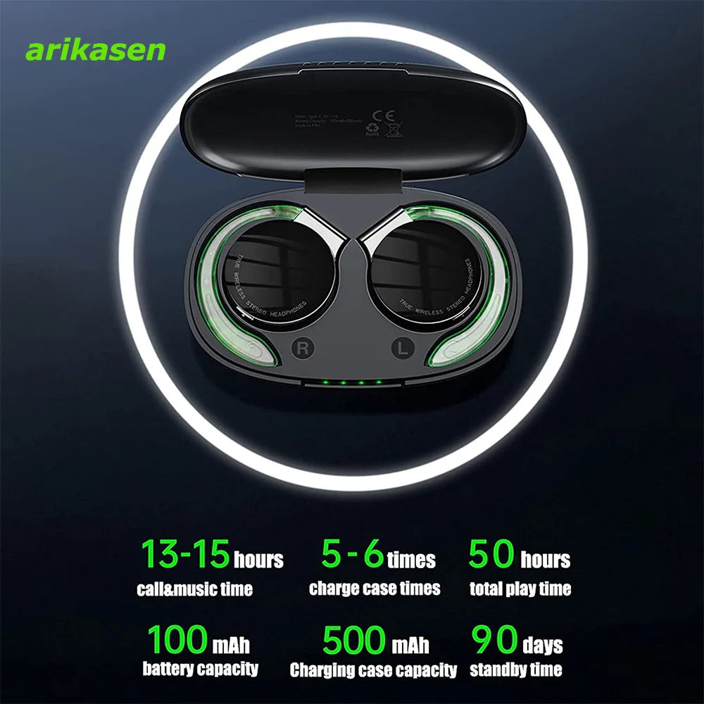 Open Ear Headphones TWS Wireless Bluetooth Earphones Noise Cancelling Microphones Headsets with Lights for Night Runnning Sport
