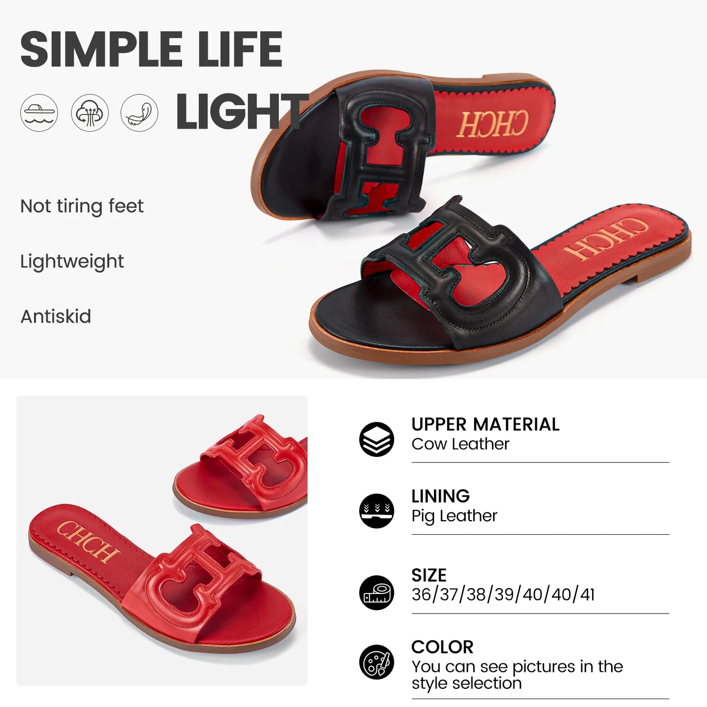 CH Women's Slippers 2024 Simple Black Flat Flat Women's Shoes Home Indoor Slippers