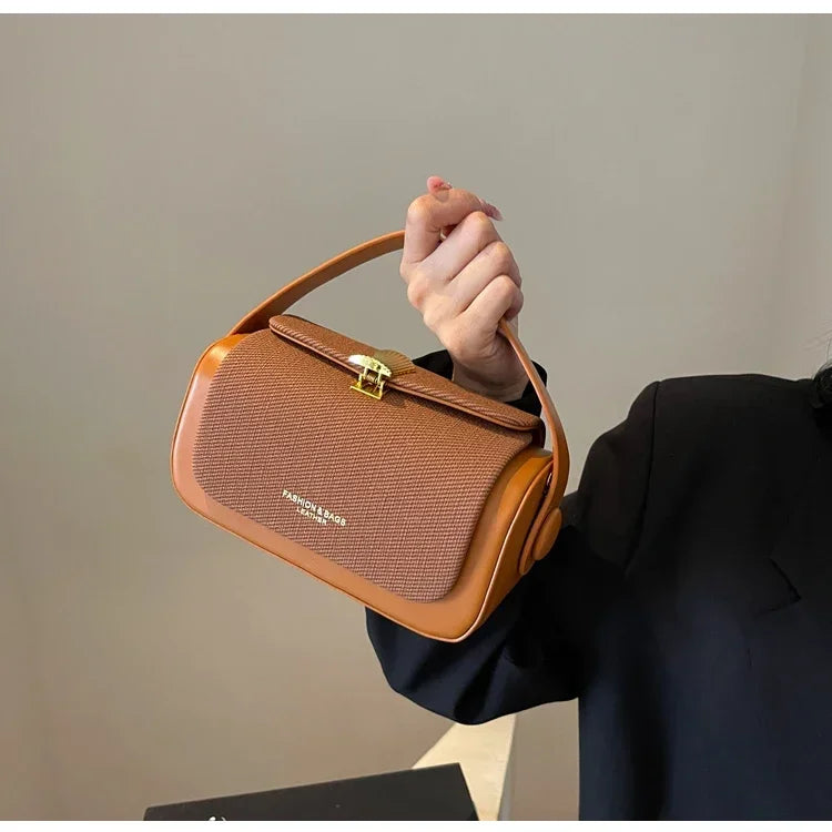 High-Grade Sense Women Small Square Bags 2024 Trendy Classic PU Leather Lady Commuter Shoulder Bag Short Handle Handbags