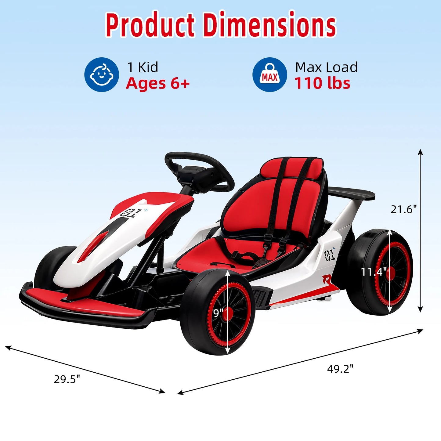 High Speed Electric Go Kart for Kids 24V7Ah Battery Pedal Drift Kart with Two 150W Motors Ride on Toys for Kids Ages 6+