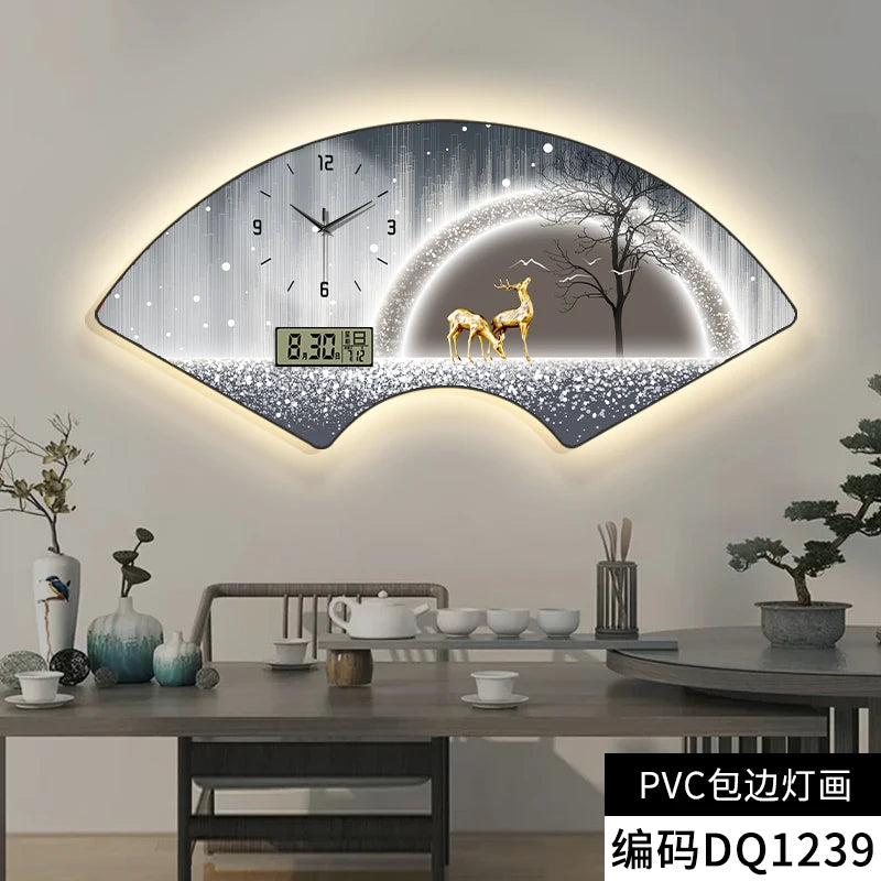 Modern fan-shaped electronic clock wall clock, living room, dining room, bedroom decoration painting, lighting wall clock FREE Shipping