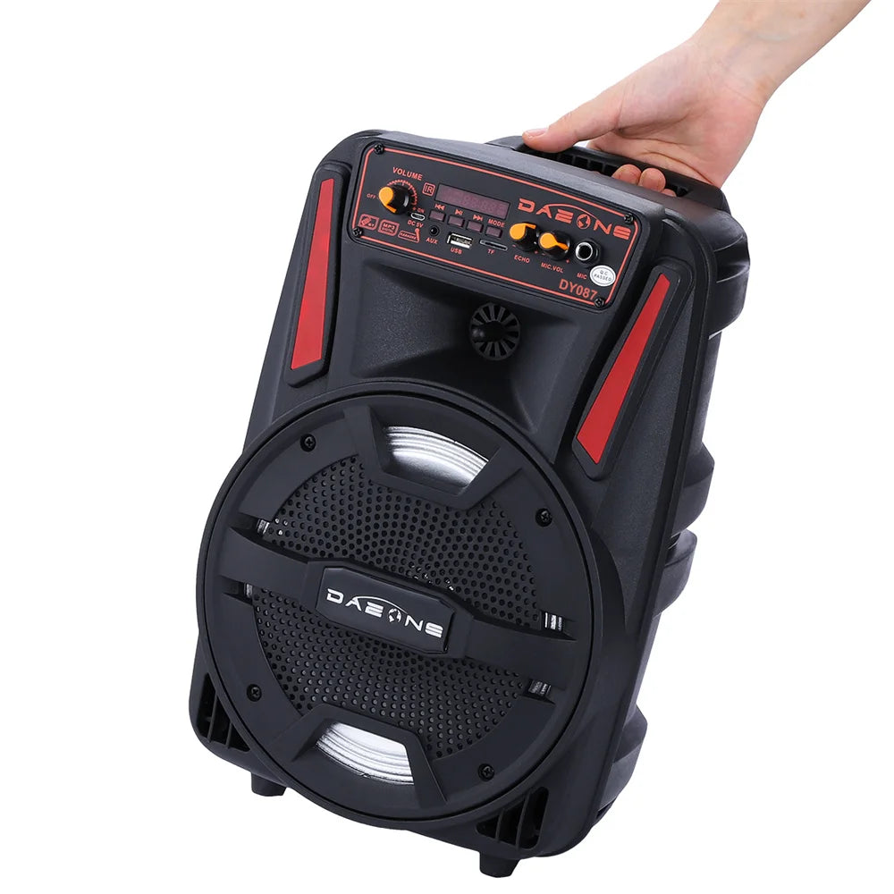 8"1000W Portable Bluetooth Speaker Heavy Bass Sound System Party DJ With Remote and microphone Led Light USB TF Subwoofer Free Shipping
