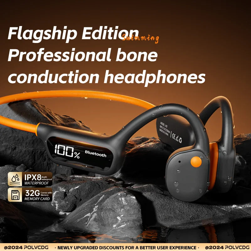 POLVCDG X10 bone conduction Bluetooth earphones with digital display swimming IXP8 waterproof built-in 32G MP3 earphones