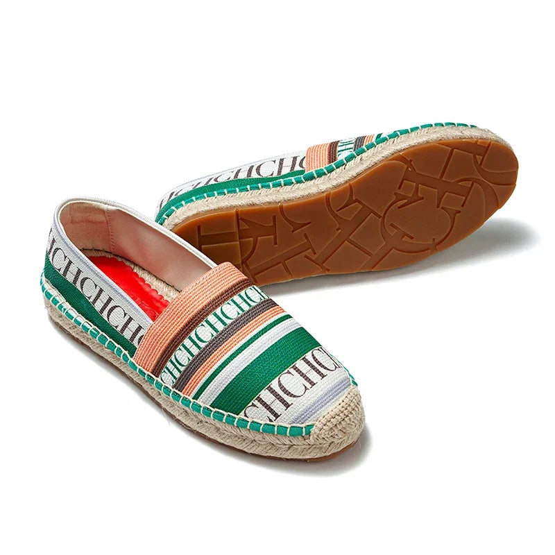 CH Women's Versatile Slip On Untied Loafers Striped Letter Printed Design Fisherman Shoes Niche Fashion Style Women's Flat Shoes