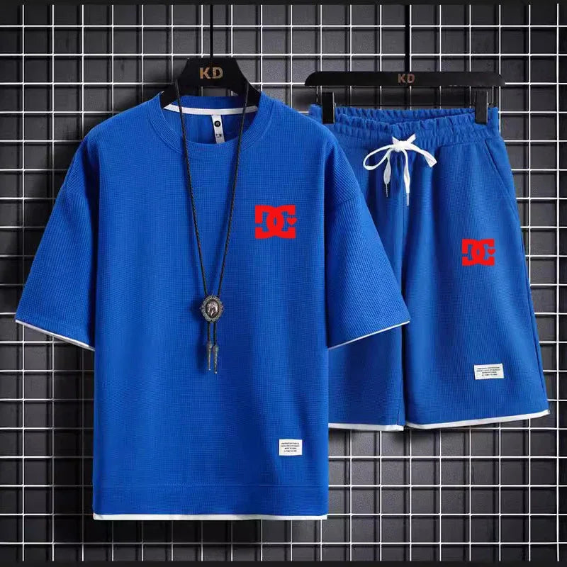 Men's two-piece summer suit, casual T-shirt and shorts, sportswear, fashion sweatshirt, couple short-sleeved suit