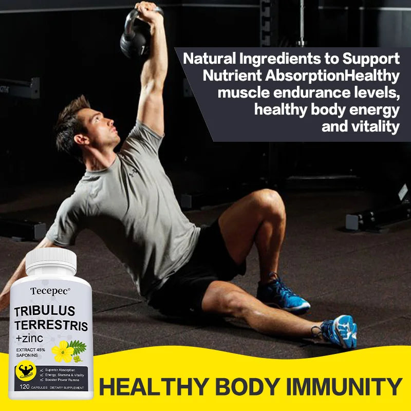 Tribulus + Zinc Supplement - Detoxifying, Skin Metabolism, Immunity, Sleep Support, Energy, Endurance and Vitality
