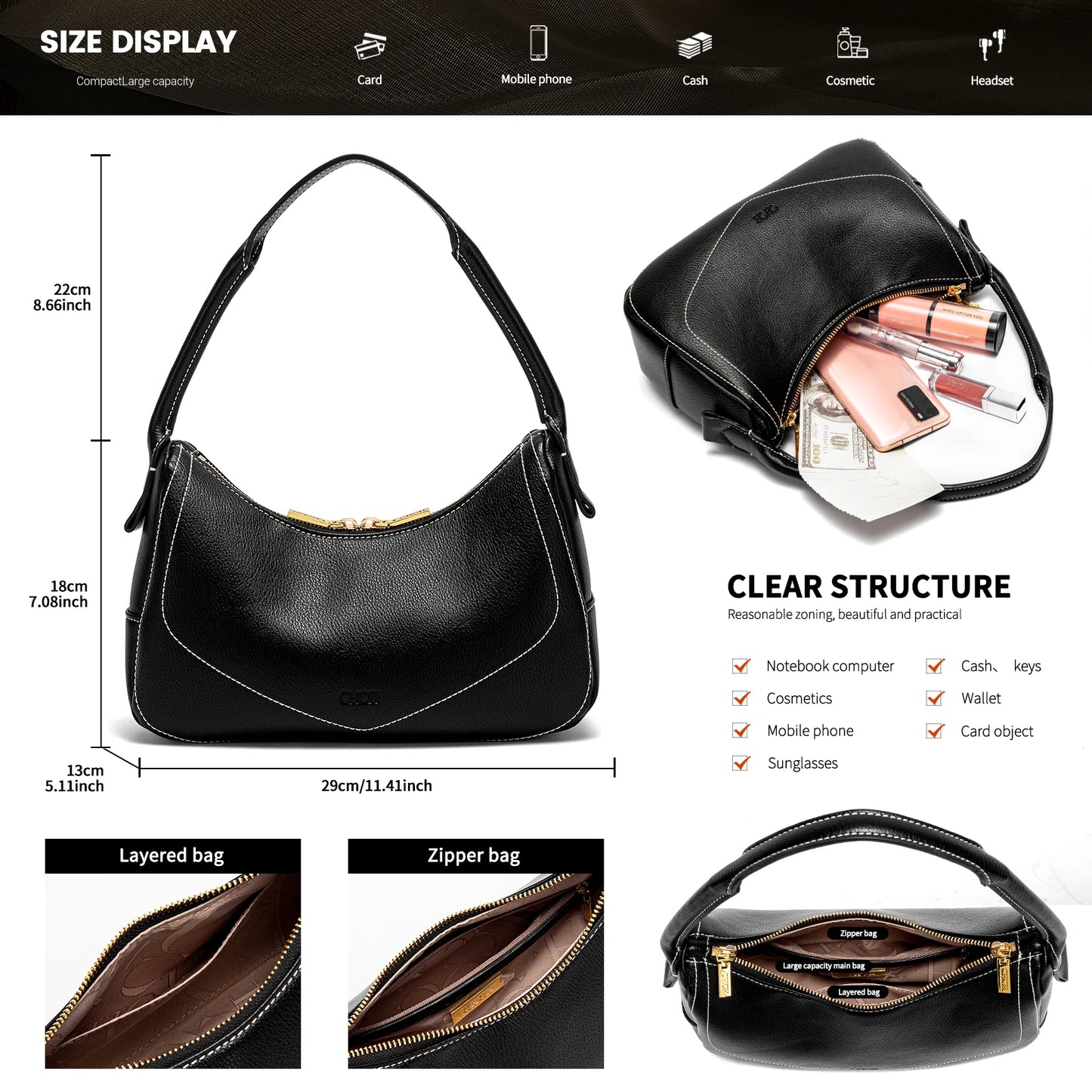 CHCH Women's Handbag 2025 New Car Seam Dumpling Bag Fashion Women's Shoulder Bag