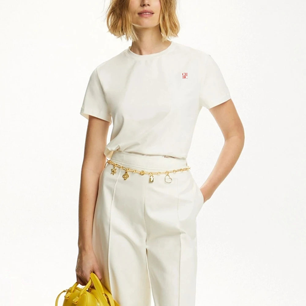 CHCH Women T-Shirts Short Sleeved Tees Casual New White Tops Women's Tee Embroidery Fashion Ladies Cotton Shirts Women Tees Tops