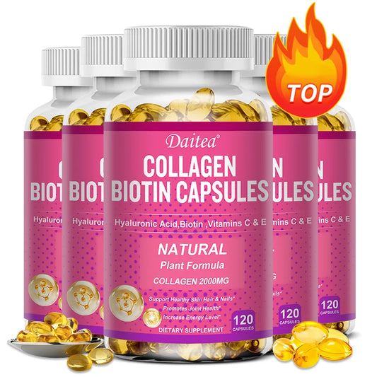 Collagen Biotin Supplement - Hyaluronic Acid Biotin Vitamin C E - Hair Skin Nails Joint Support Vegan Capsules Free Shipping