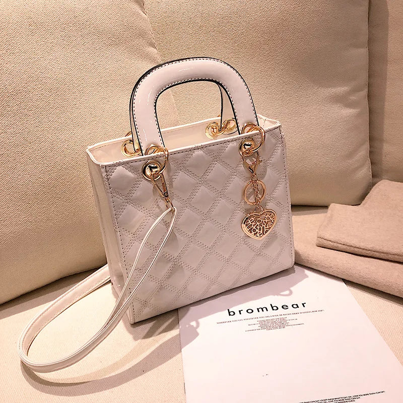 Women's Bright Shoulder Bag Diamond Girl Handbag Fashion Crossbody Bag Car Stitching Craft Pendant Decoration PU Material