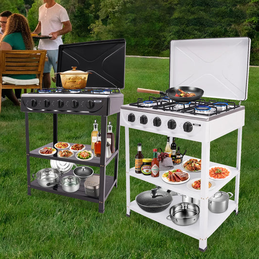4/5 Burners Independent Control Natural Gas Stove Removable Propane Gas Stove with Cover for Outdoor Camping RV Travel FREE Shipping